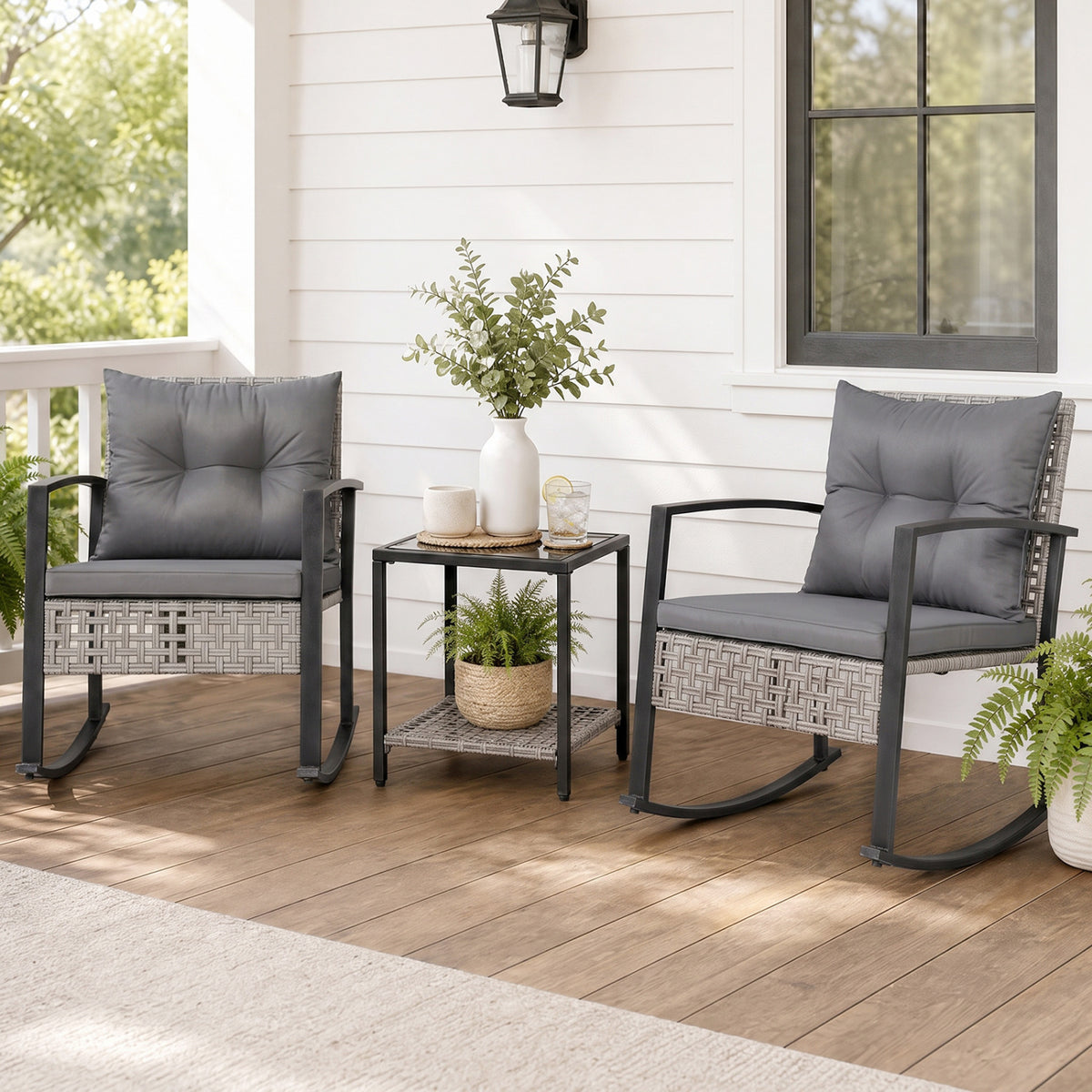 3-Piece Outdoor Rocking Chair Set for Garden
