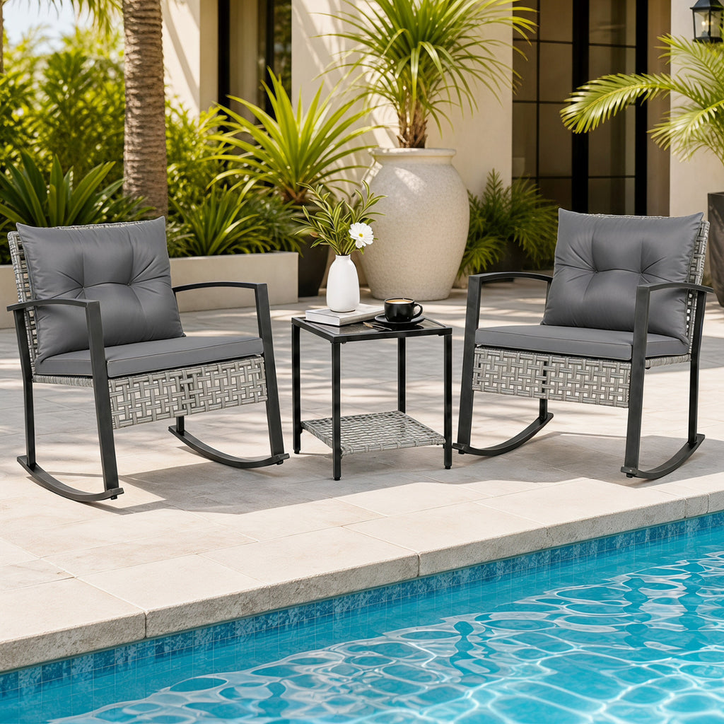 3-Piece Outdoor Rocking Chair Set for Garden