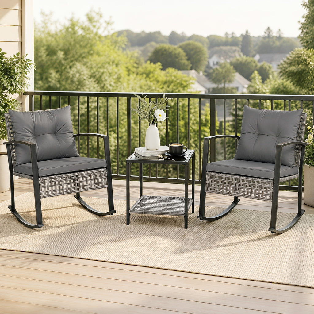 3-Piece Outdoor Rocking Chair Set for Garden