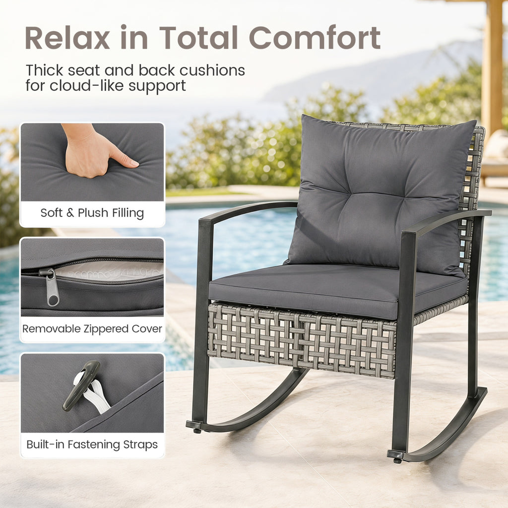 3-Piece Outdoor Rocking Chair Set for Garden