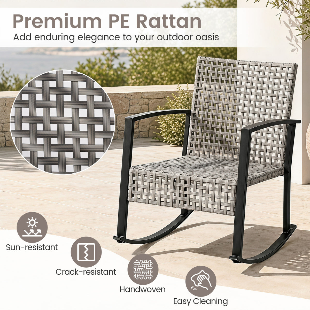 3-Piece Outdoor Rocking Chair Set for Garden