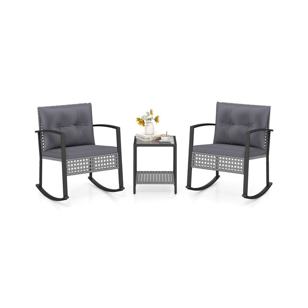 3-Piece Outdoor Rocking Chair Set for Garden