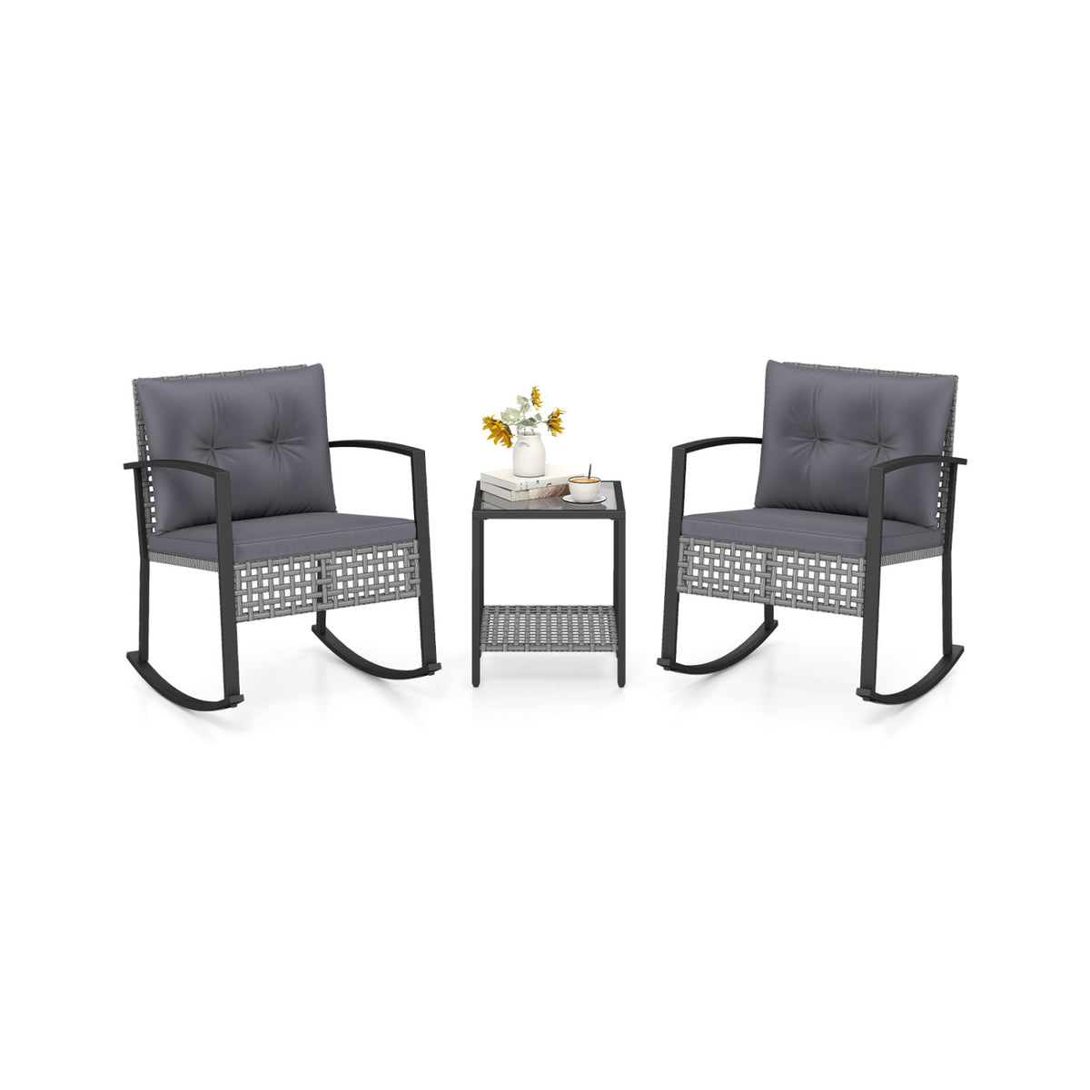3-Piece Outdoor Rocking Chair Set for Garden