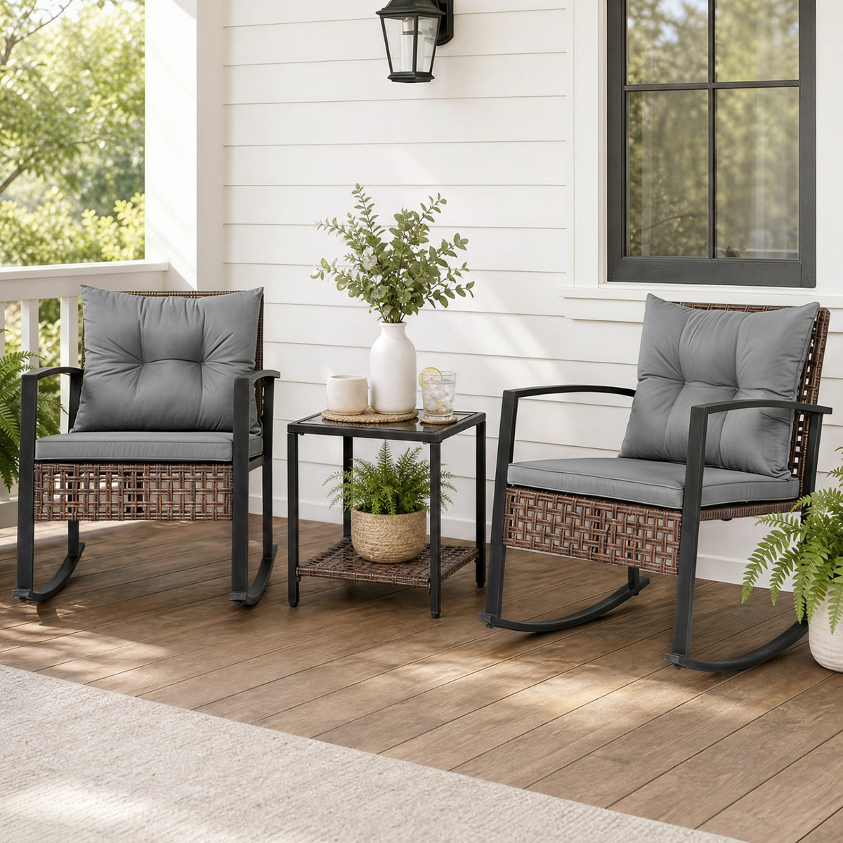 3-Piece Outdoor Rocking Chair Set