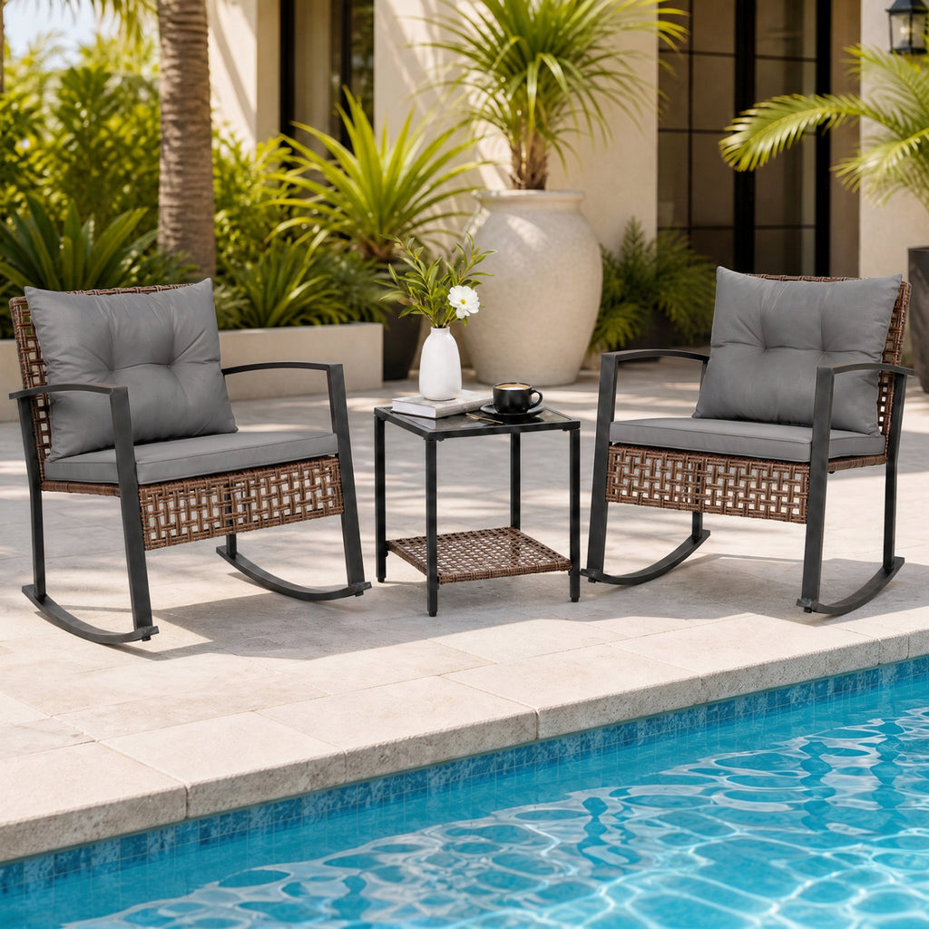 3-Piece Outdoor Rocking Chair Set