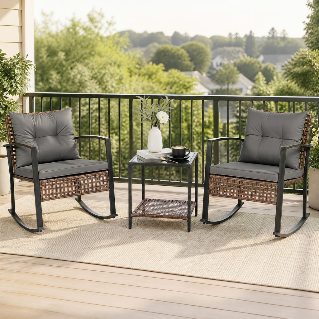 3-Piece Outdoor Rocking Chair Set