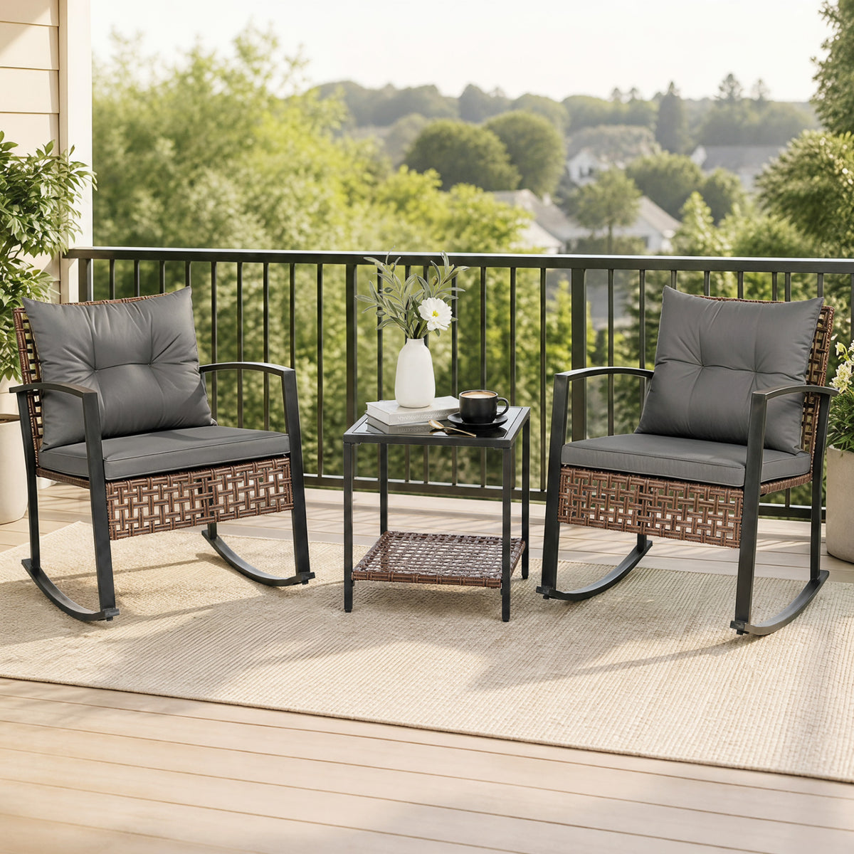 3-Piece Outdoor Rocking Chair Set