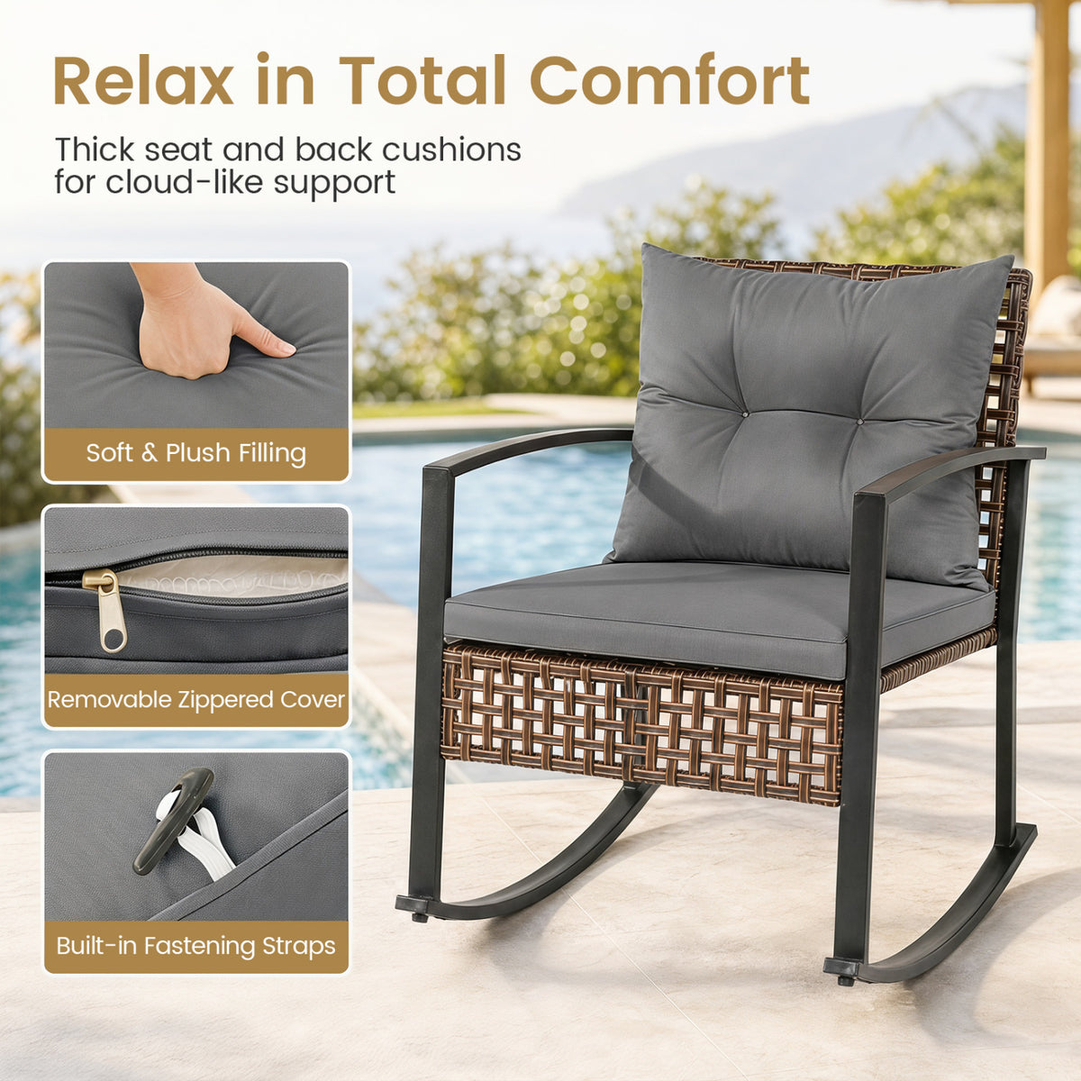 3-Piece Outdoor Rocking Chair Set