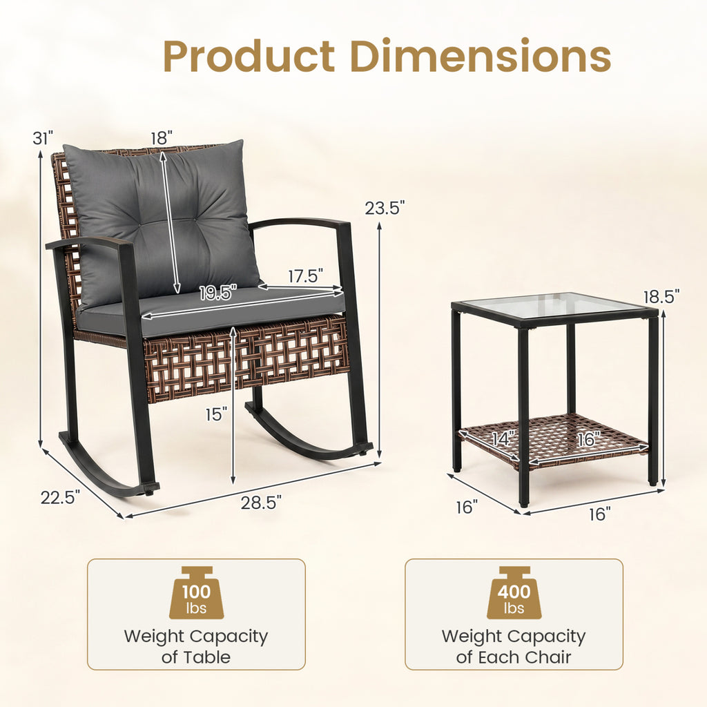 3-Piece Outdoor Rocking Chair Set