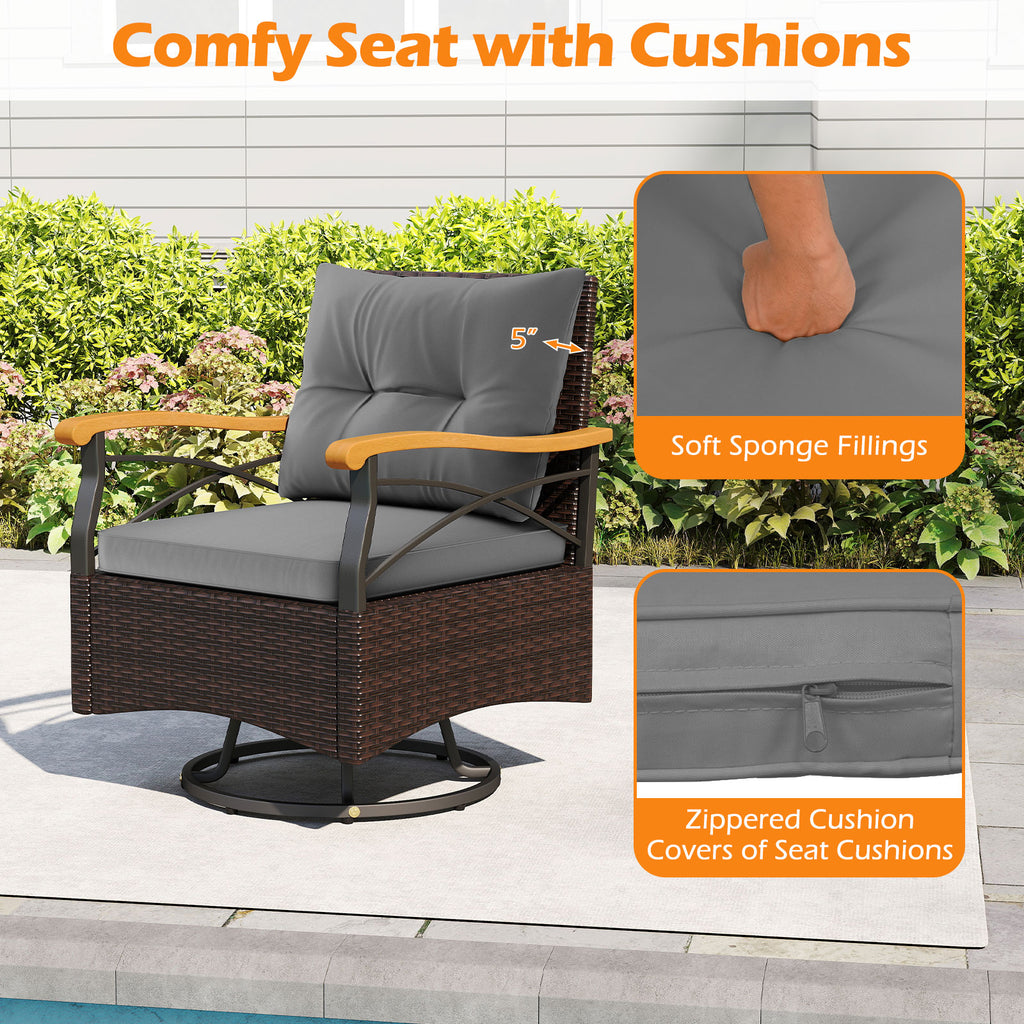3 Piece Outdoor Swivel Chair Set with Tempered Glass Side Table