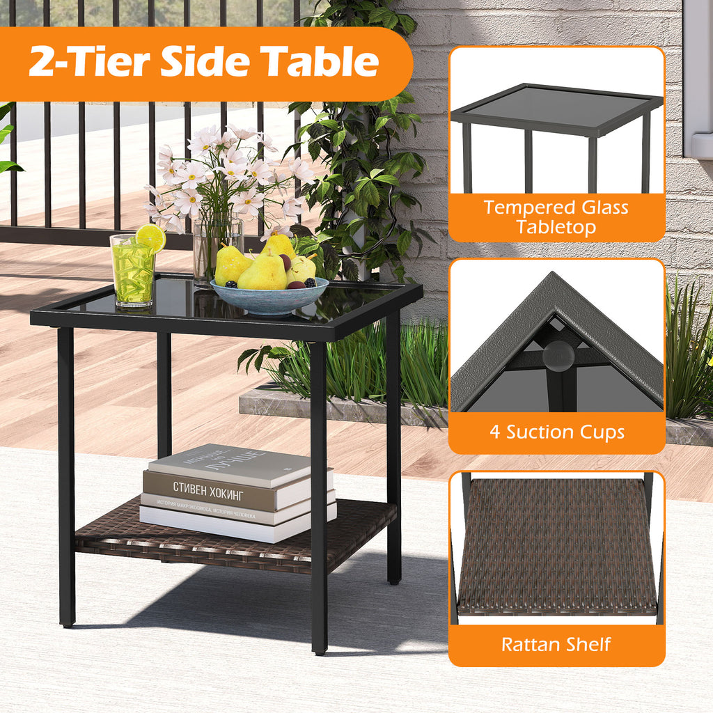 3 Piece Outdoor Swivel Chair Set with Tempered Glass Side Table