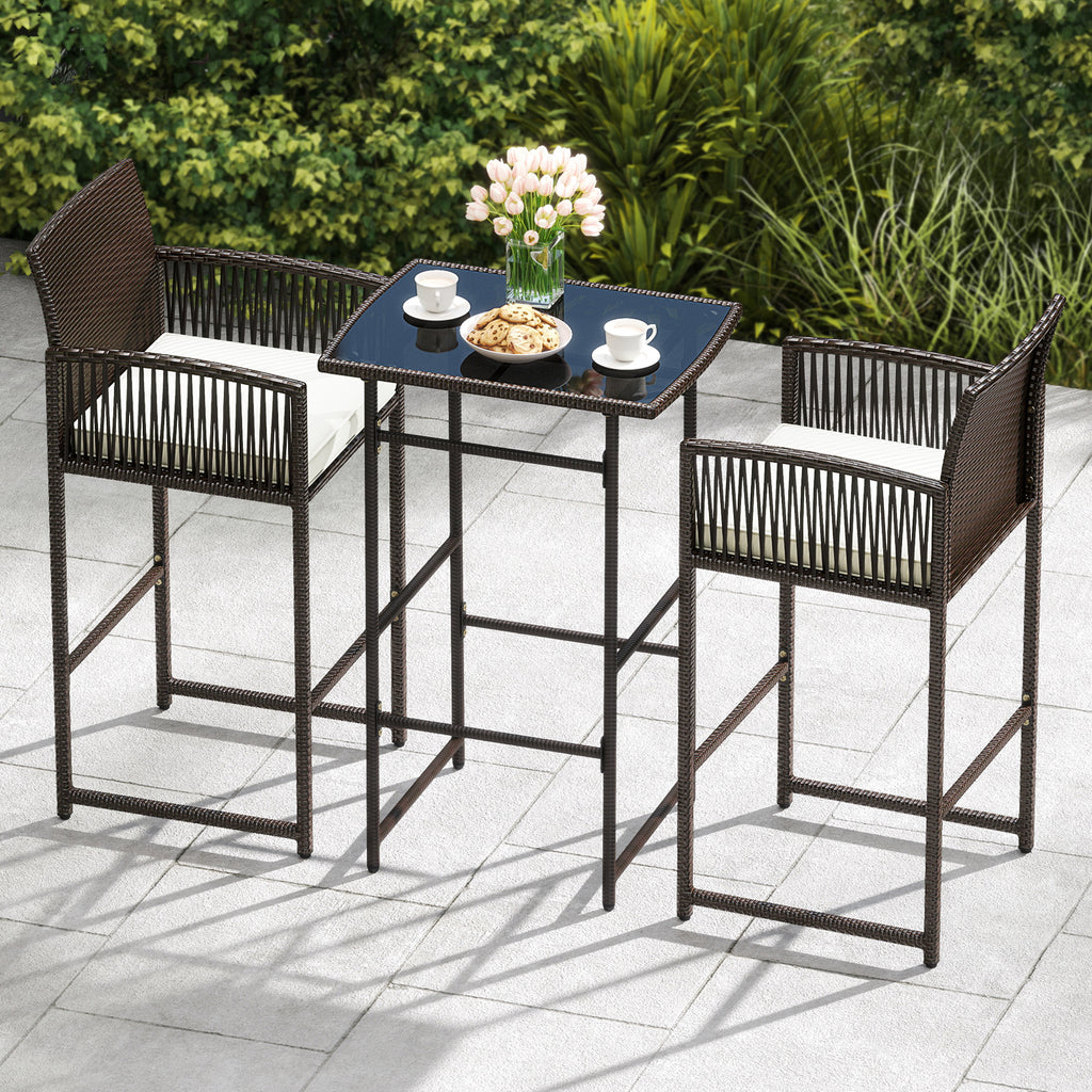 3 Piece Patio Bar Set,Outdoor Wicker Height Table and Armchairs with