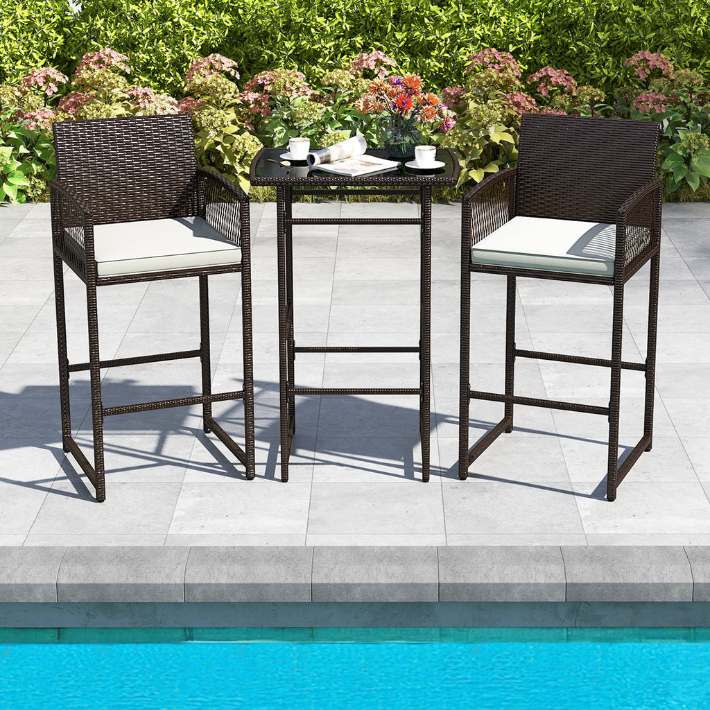 3 Piece Patio Bar Set,Outdoor Wicker Height Table and Armchairs with