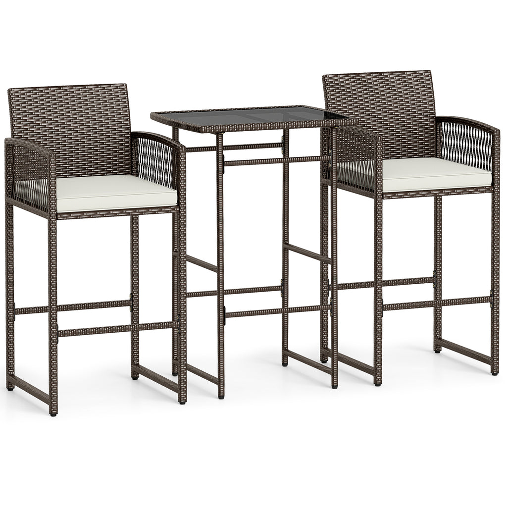 3 Piece Patio Bar Set,Outdoor Wicker Height Table and Armchairs with