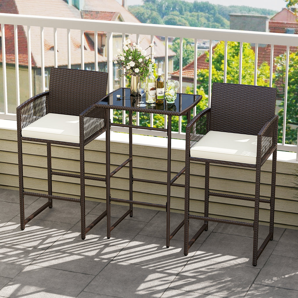 3 Piece Patio Bar Set,Outdoor Wicker Height Table and Armchairs with