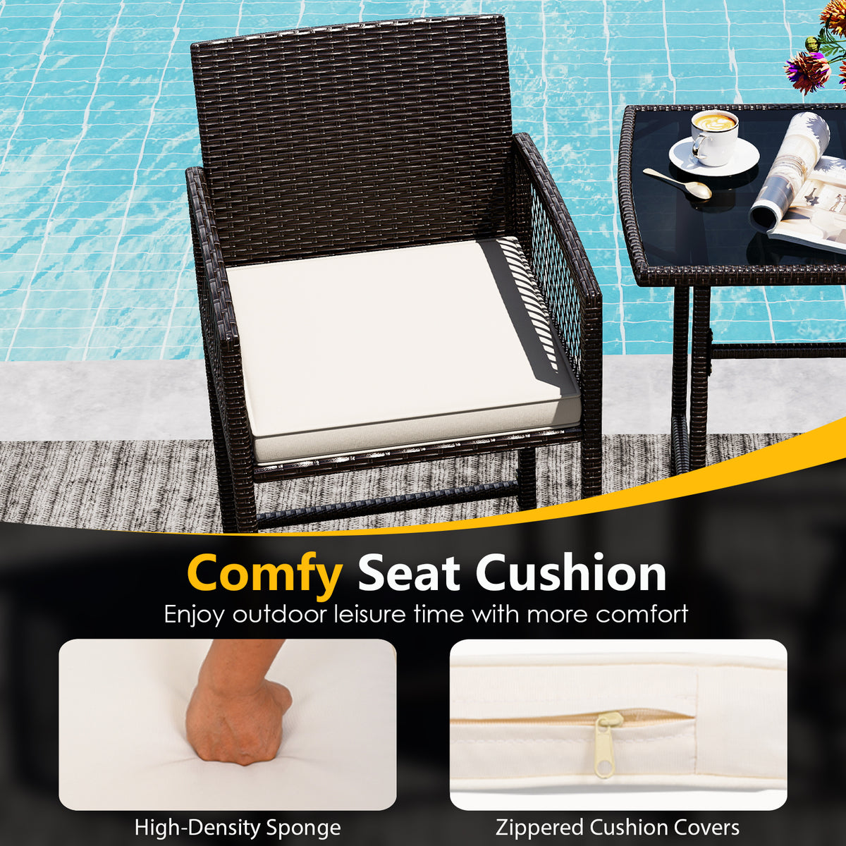 3 Piece Patio Bar Set,Outdoor Wicker Height Table and Armchairs with