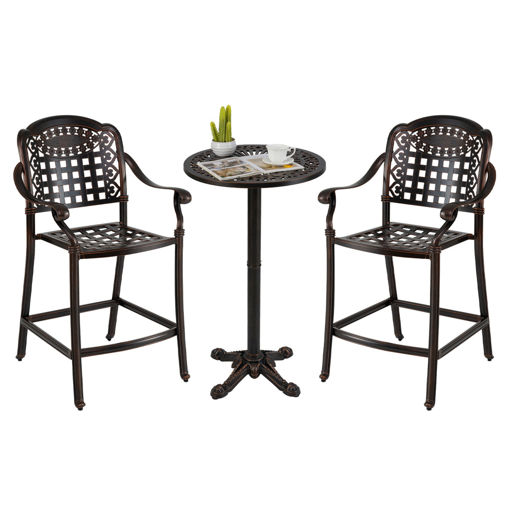 3 Piece Patio Bar Set Outdoor Cast Aluminum Round High Top Table 2