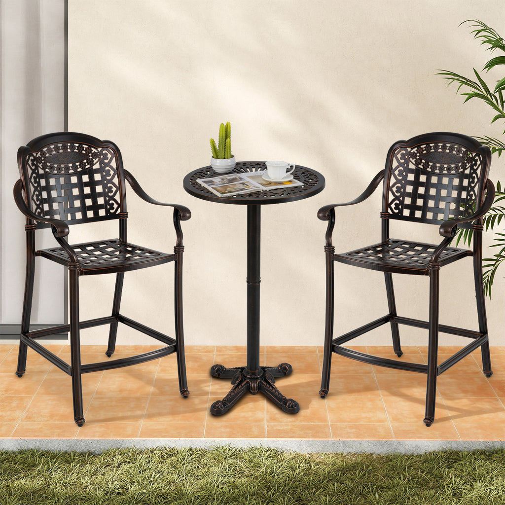 3 Piece Patio Bar Set Outdoor Cast Aluminum Round High Top Table 2