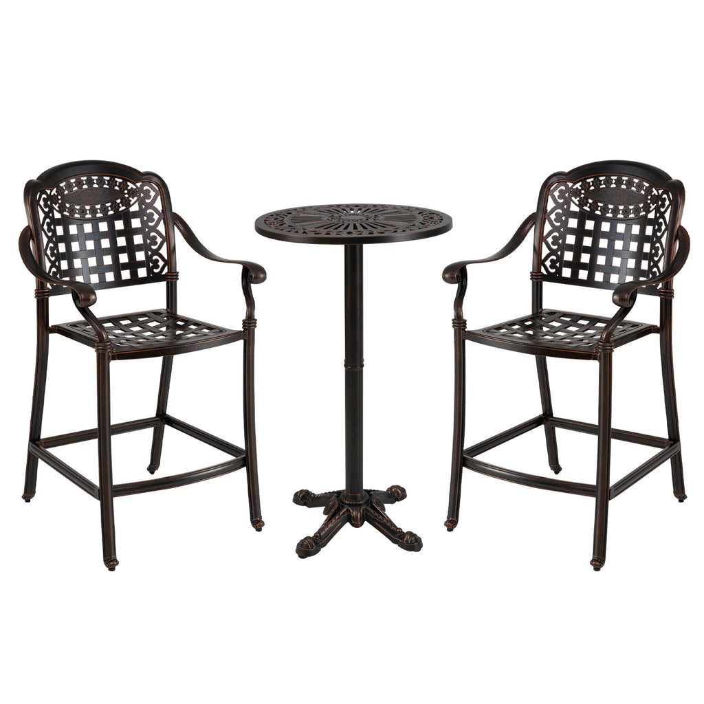 3 Piece Patio Bar Set Outdoor Cast Aluminum Round High Top Table 2