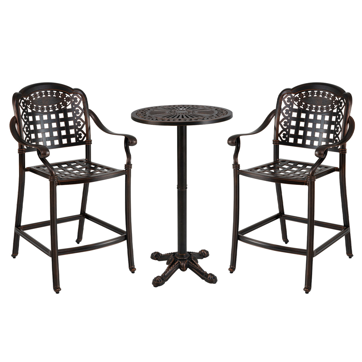 3 Piece Patio Bar Set Outdoor Cast Aluminum Round High Top Table 2