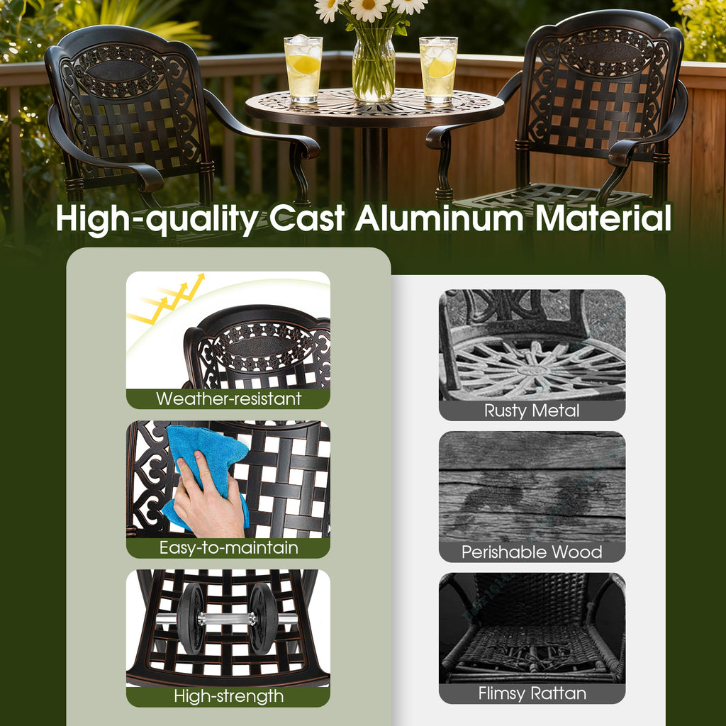 3 Piece Patio Bar Set Outdoor Cast Aluminum Round High Top Table 2