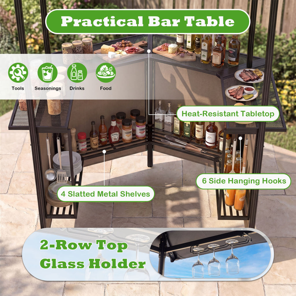 3-Piece Patio Bar Set Outdoor Grill Gazebo and 2 Folding Stools