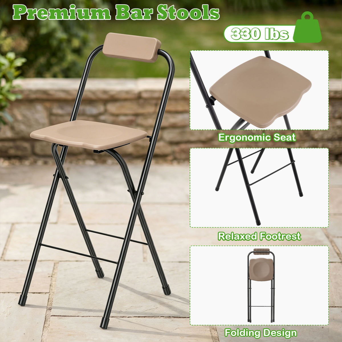 3-Piece Patio Bar Set Outdoor Grill Gazebo and 2 Folding Stools