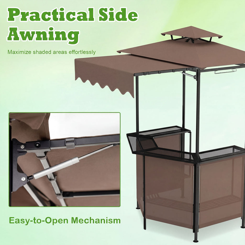 3-Piece Patio Bar Set Outdoor Grill Gazebo and 2 Folding Stools