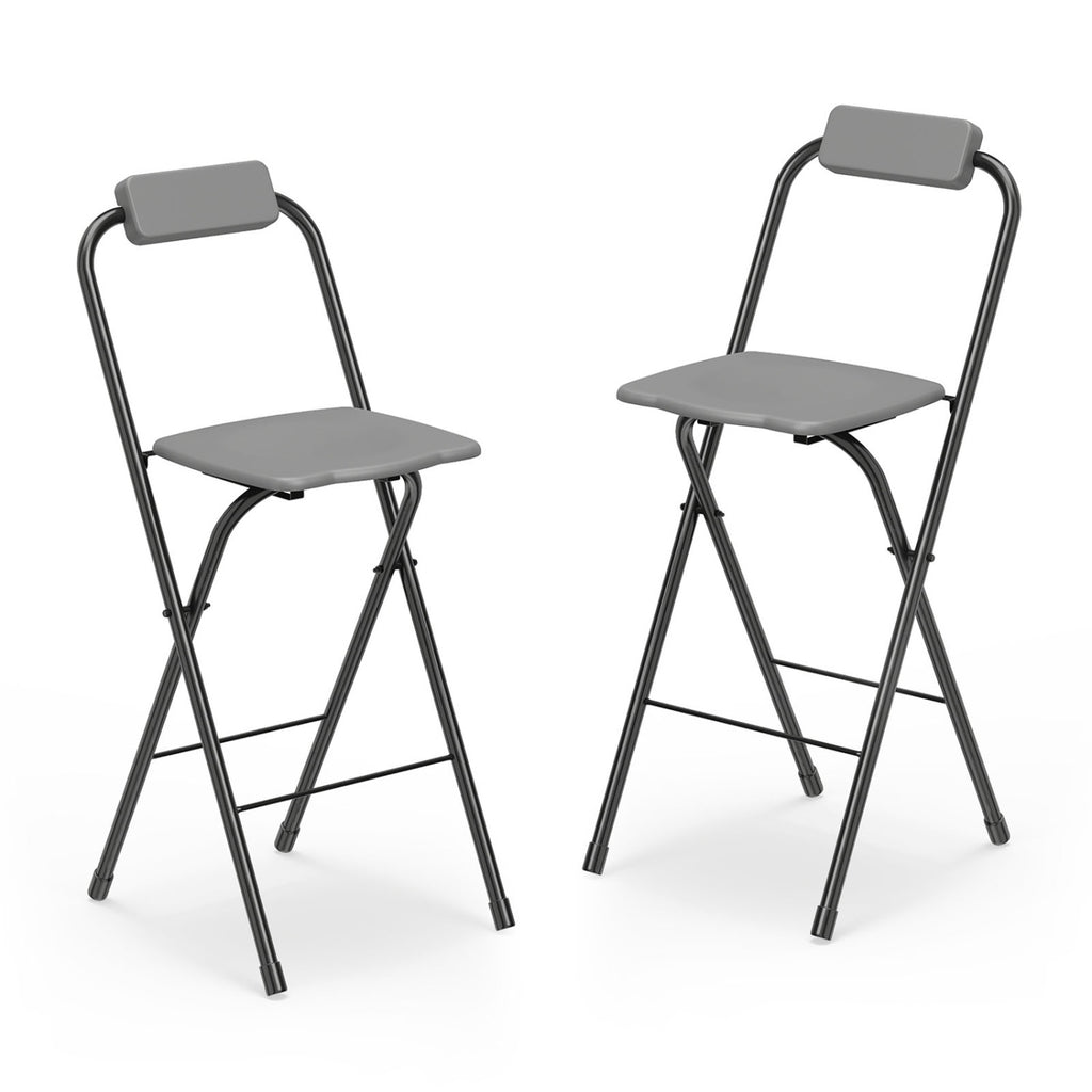 Set of 2 Portable Bar Height Stools with Ergonomic Seat and