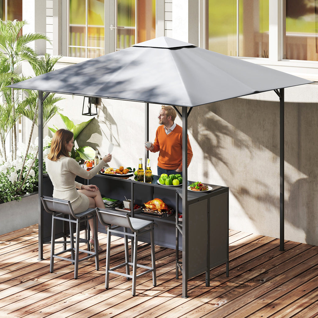 3-Piece Patio Bar Set 8 x FT Double-Tier Grill Gazebo with 2 Stools