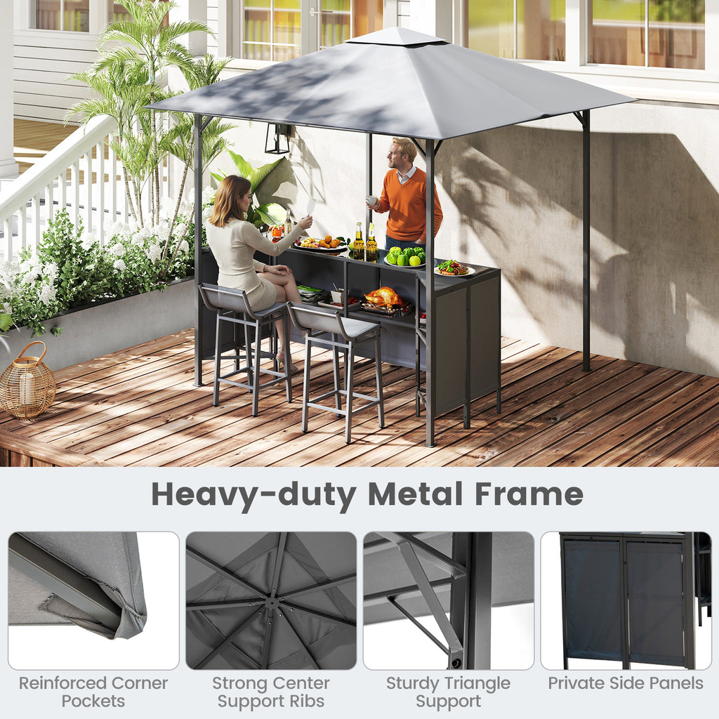 3-Piece Patio Bar Set 8 x FT Double-Tier Grill Gazebo with 2 Stools
