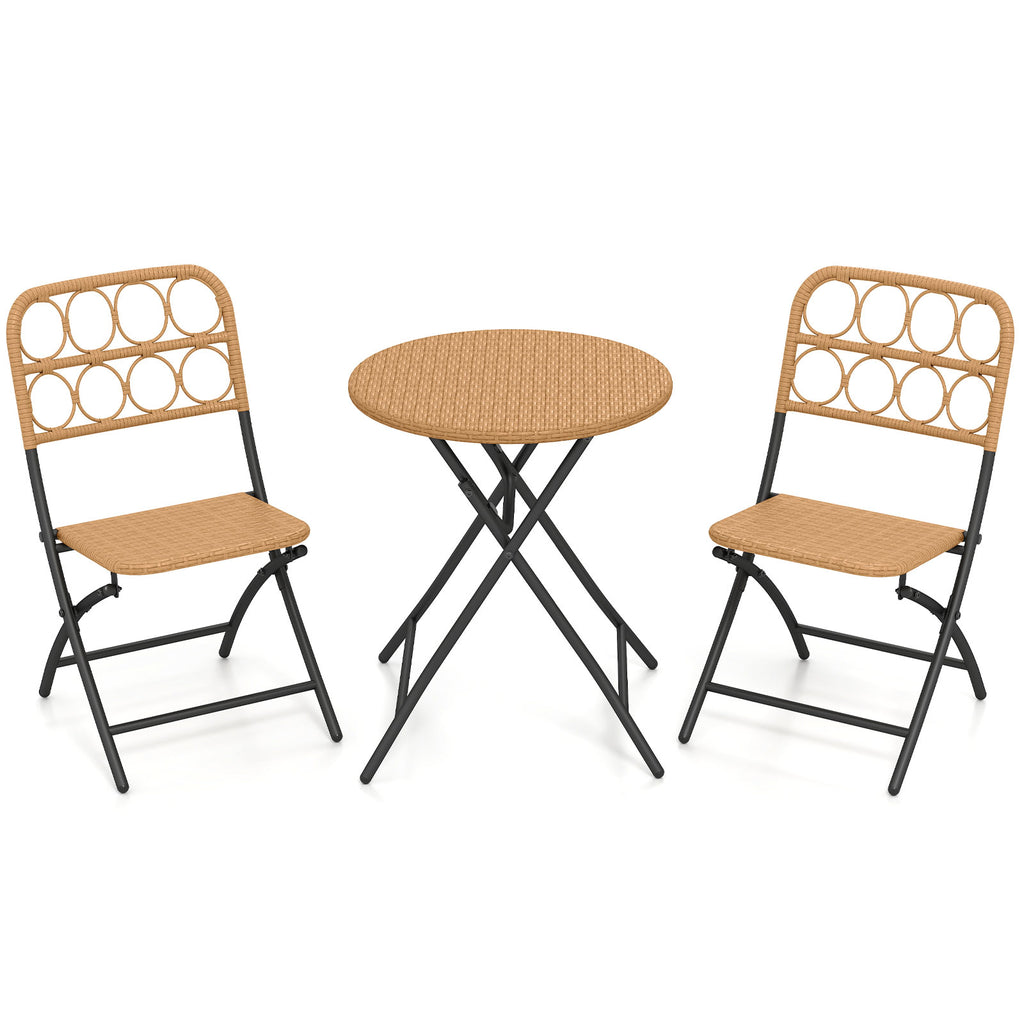 3 Piece Patio Bistro Set Folding Round Table and Chairs with Wicker