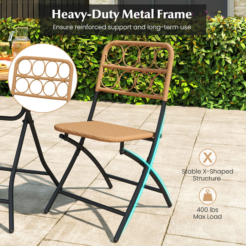 3 Piece Patio Bistro Set Folding Round Table and Chairs with Wicker
