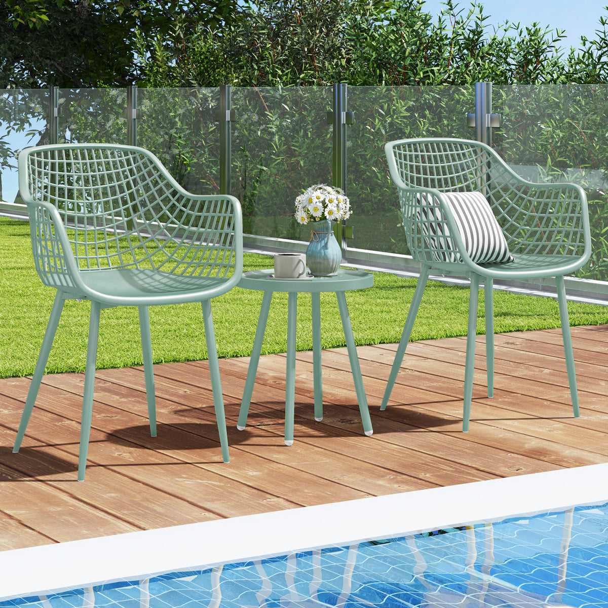 3 Piece Patio Chair Set with Table - Green