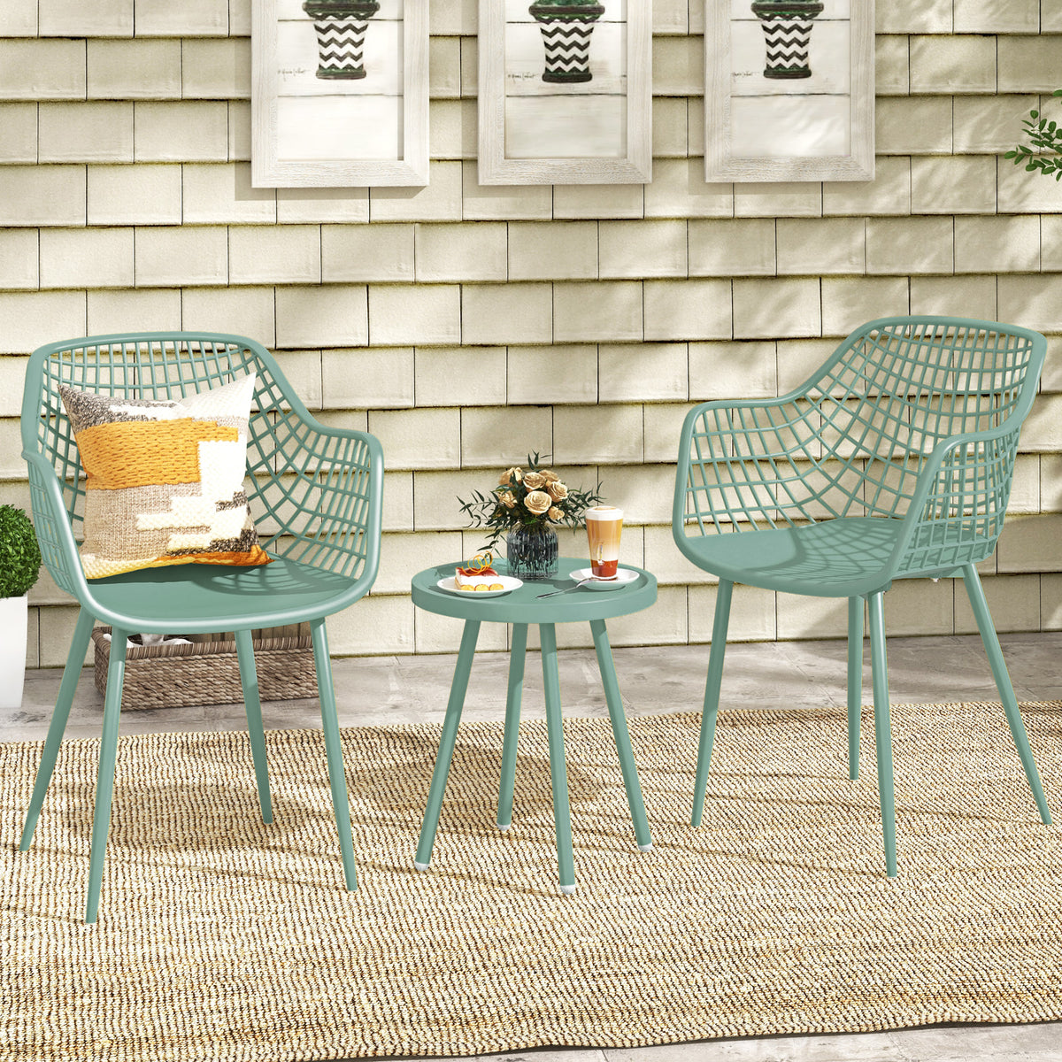 3 Piece Patio Chair Set with Table - Green