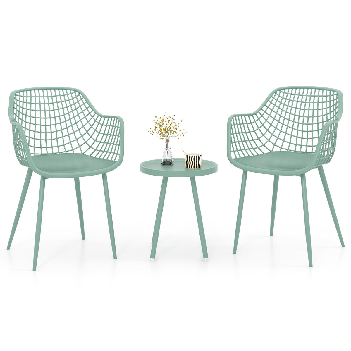 3 Piece Patio Chair Set with Table - Green