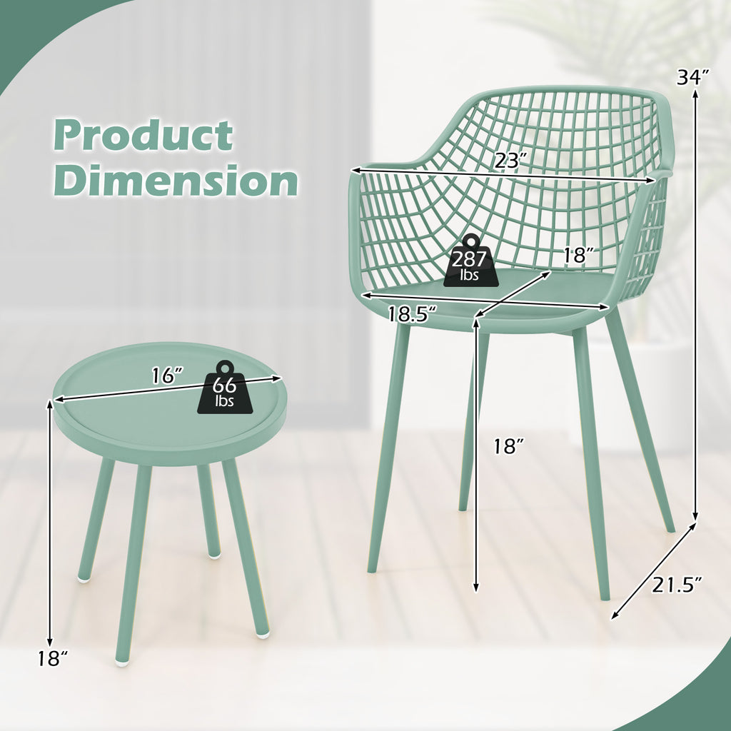 3 Piece Patio Chair Set with Table - Green