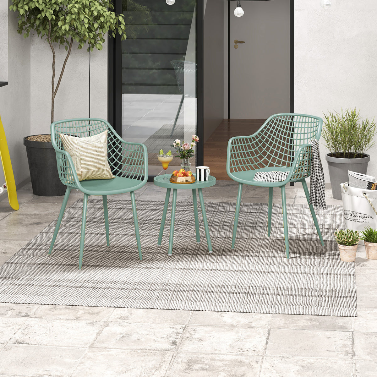 3 Piece Patio Chair Set with Table - Green