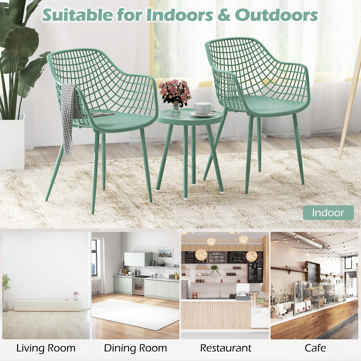 3 Piece Patio Chair Set with Table - Green