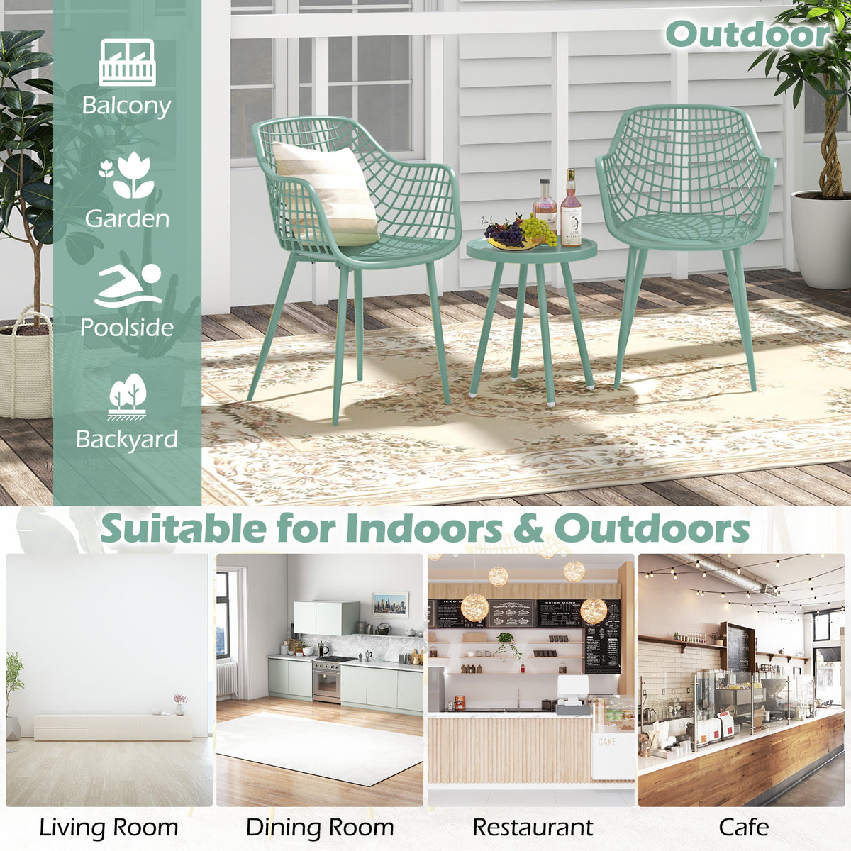 3 Piece Patio Chair Set with Table - Green