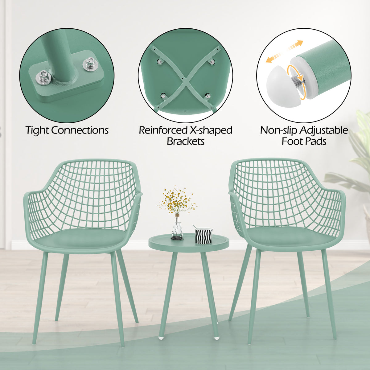 3 Piece Patio Chair Set with Table - Green