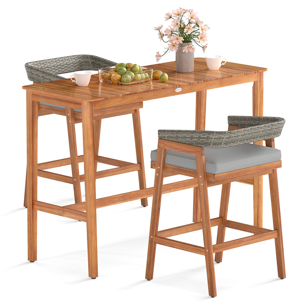 3 Piece Patio Acacia Wood Bistro Set with Slatted Seat and Tabletop