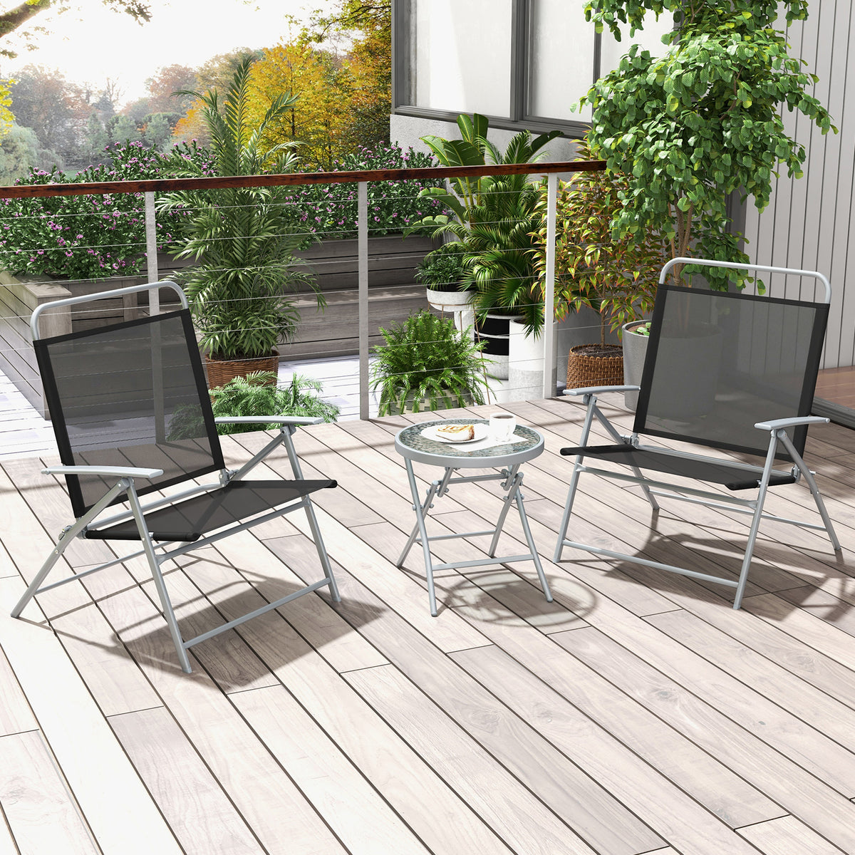 3-Piece Folding Patio Chair Set with Glass Table