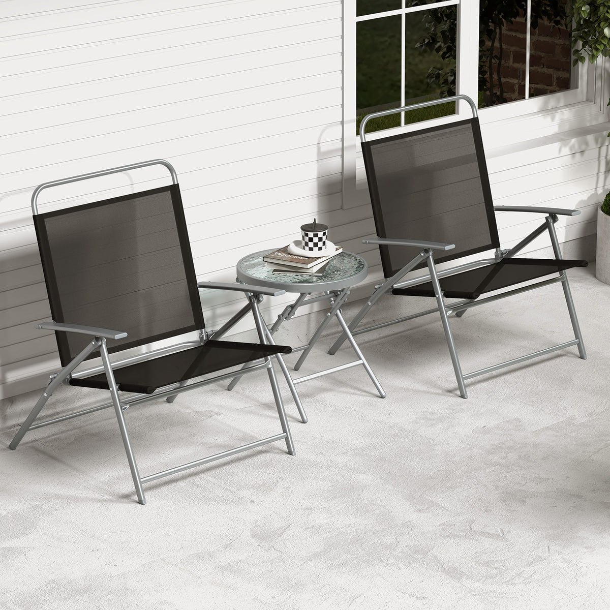 3-Piece Folding Patio Chair Set with Glass Table