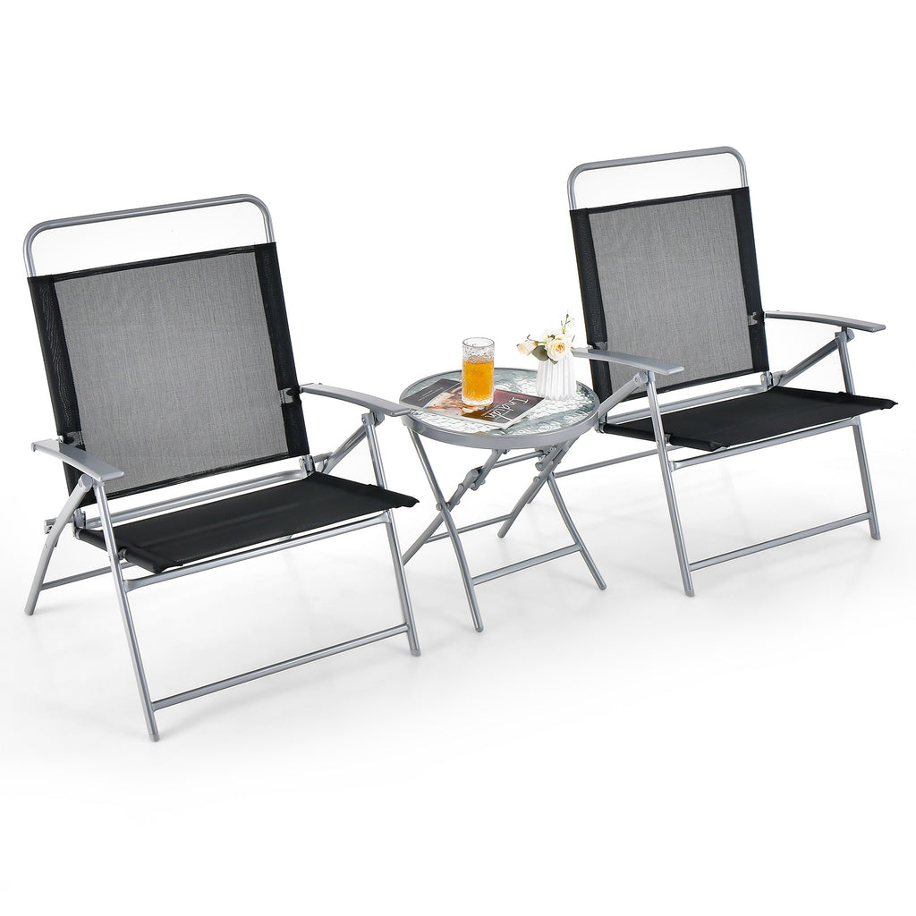 3-Piece Folding Patio Chair Set with Glass Table