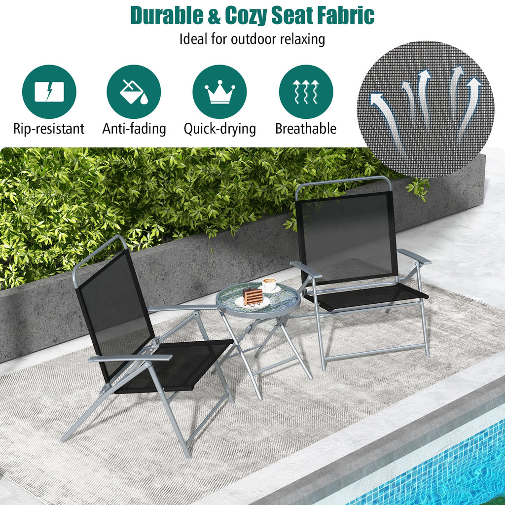 3-Piece Folding Patio Chair Set with Glass Table
