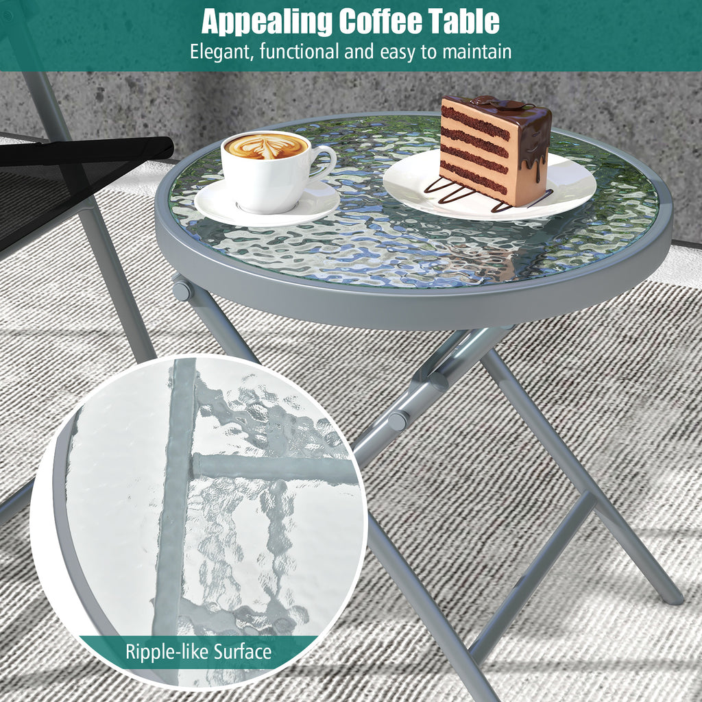 3-Piece Folding Patio Chair Set with Glass Table