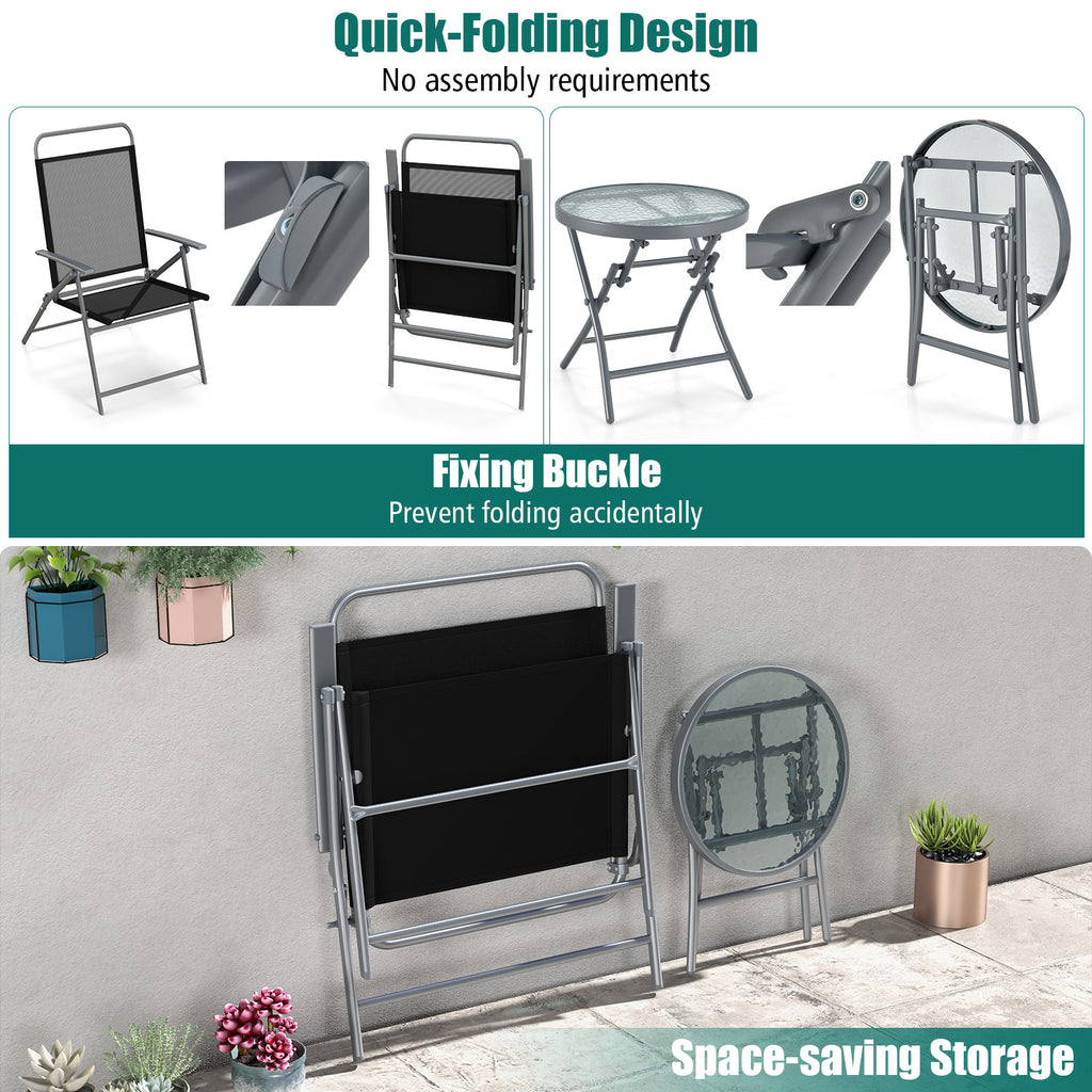 3 Pieces Patio Folding Chair Set Outdoor Metal Conversation