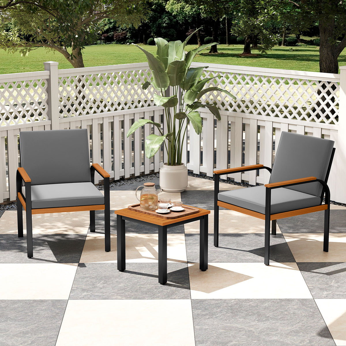 3 Piece Patio Conversation Set with Coffee Table - Gray