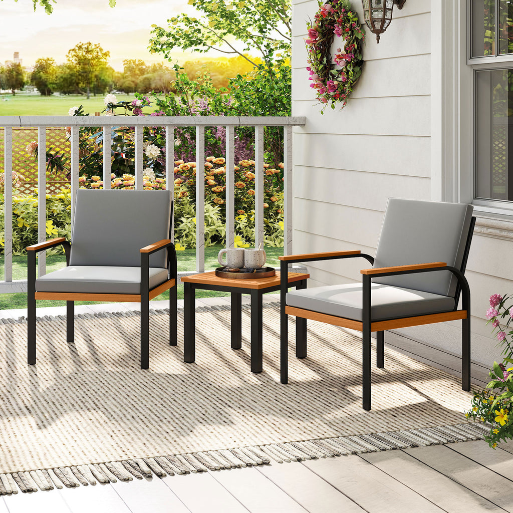3 Piece Patio Conversation Set with Coffee Table - Gray